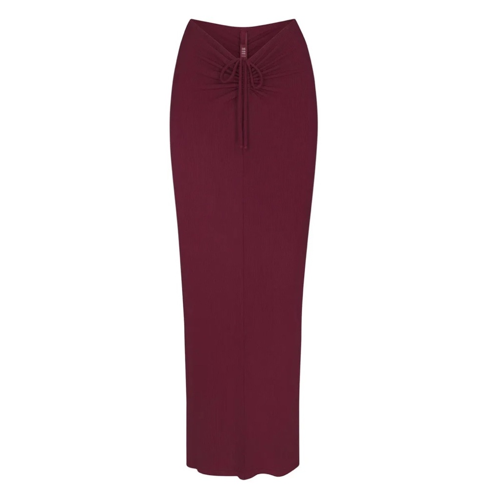 NWOT Skims Soft Lounge Ruched Maxi Skirt in Wine Red